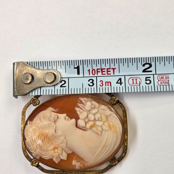 Antique 14K Gold Carnelian Shell Cameo Brooch Pin Squared Open Frame - Picture 5 of 7